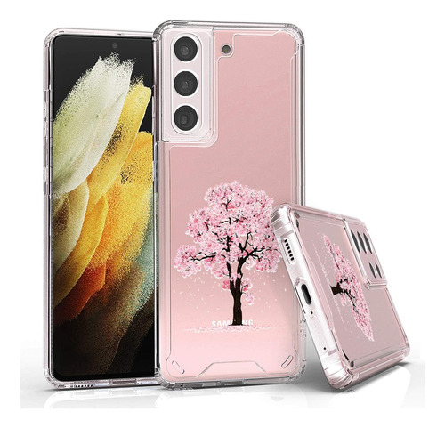 Vvupic Para Galaxy S21+ Crystal Clear Cherry Blossom Hybrid