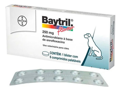 Baytril Flavour 250mg Cães E Gatos 6 Comprimidos