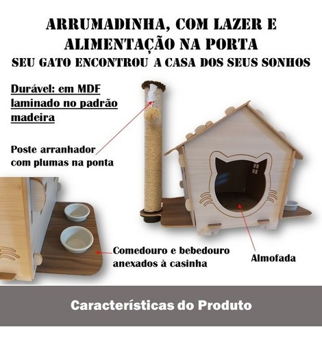 Imagem 3 de 6 de Casa Casinha Gato Com Comedouros E Arranhador Desmontável