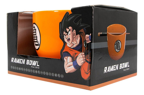 Bowl Ramen Dragon Ball Z Esfera Goku Con Palillos 539ml Color Naranja