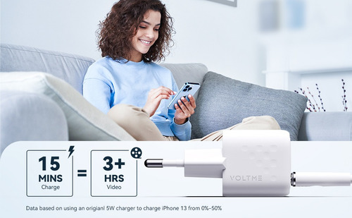 Carregador Voltme 20w + Cabo Usb C - Android, Iphone Preto