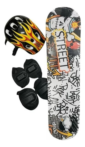 Patinetas Skates Con Proteccion Completa Para Niños 70*20cm Color Grafiti Gris