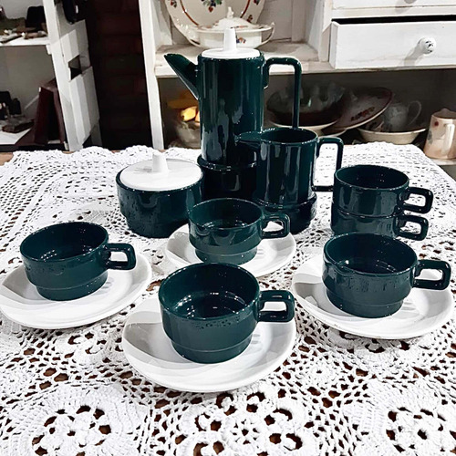 Juego Retro De Café De Cerámica Esmaltada