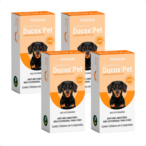 4 Ducox Pet 50mg Pearson Anti-inflamatório Cães- 10 Comp
