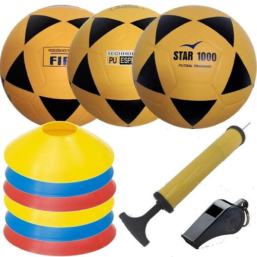 Kit Treino Futsal Profissional 3 Bolas Oficiais + Acessórios