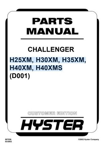 Manual Pecas Empilhadeira Hyster H25 30 35 40xm Serie D001