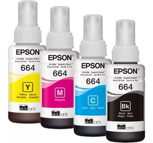 Kit 4 Tinta Original Epson Colorida T664 L395 L375 L365 L355