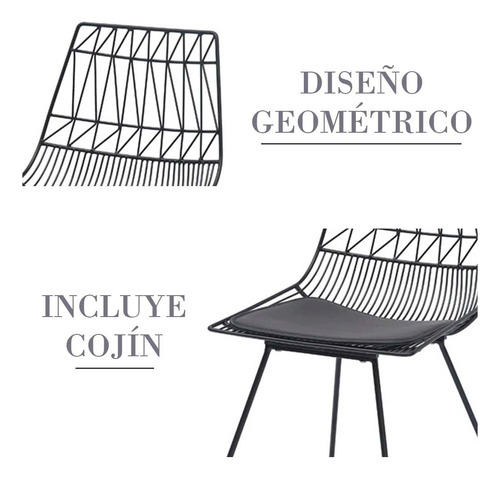 Silla De Comedor Exterior Metalica Reforzada Moderna 2pzs Finn Negro Negro