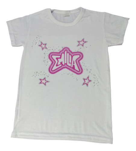 Remera Emilia Mernes Niña Brillos Rosa Pop Strass
