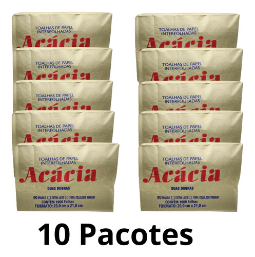 Kit Com 10 Pacotes Papel Toalha 20x21 Interfolhadas 10.000