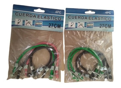 Pack De 8 Cuerdas Amarre Elástica Con Gancho De 27 Cm