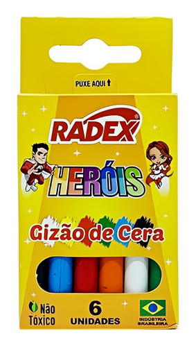 Gizão De Cera Escolar Com 6 Cores Básicas Radex Heróis