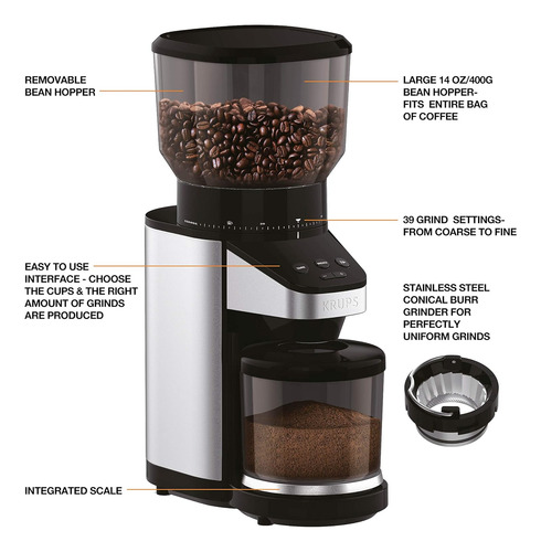 Molinillo De Café 14oz Con 39 Ajustes Y Escala - Negro