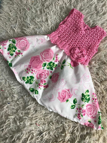vestido de croche e tecido para bebe