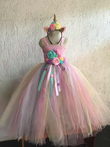 6vestido Tutu Unicornio Niña Pony Pastel 6 Y 7  Años Largo