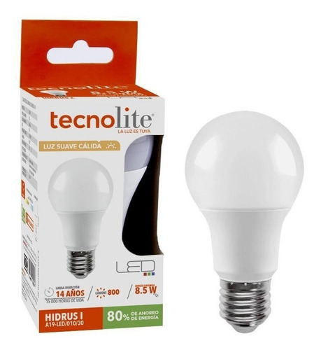 Imagen 3 de 3 de 14 Bombillos Led A19 Base E27 ,8,5w, Luz Cálida Tecnolite