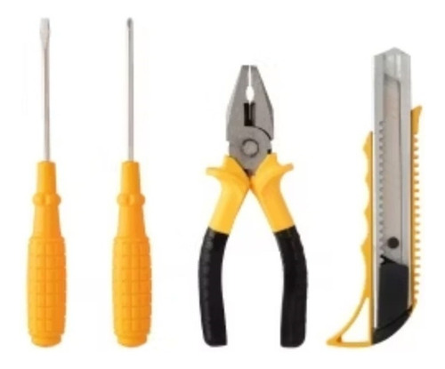 Kit Ferramentas 4 Pçs C/ Alicate Universal + Estilete + Chav Amarelo