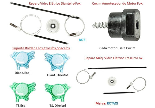 4 Reparos Máq. Vidro Elétrico Completo Fox, 2 Diant. E 2 Ts.