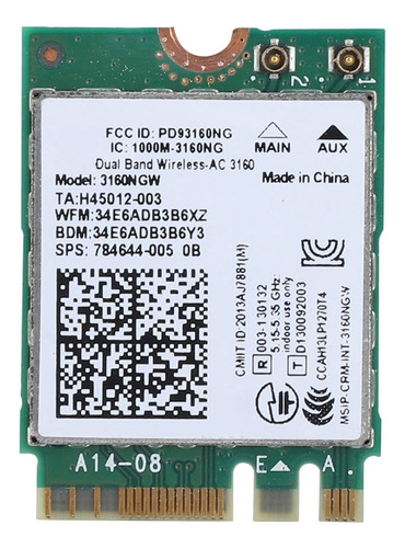 Tarjeta De Red Inalámbrica Doble Banda Para Intel 3160ac