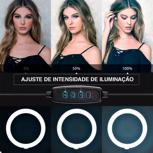Ring Light LED 26cm 10" com dimmer e Tripé Ajustável Suporte para Celular e 3 Cores de Luz Marca Lorben