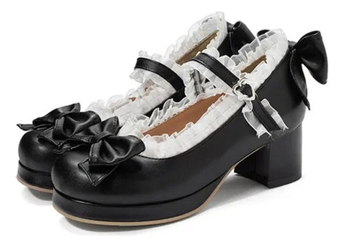 Zapatos Lolita De Princesa Con Volantes Para Mujer Tacones A