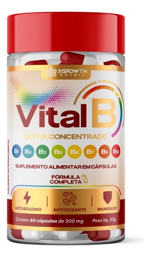 Suplemento VitalB Vitamina Natural Complexo B Metilcobalamina Concentrado Completo B1 B2 B3 B5 B6 B7 B9 B12 60 Cápsulas 1000mg Sabor Natural