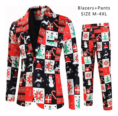 Chaqueta Y Pantalones Slim Fit Con Estampado Navideño -