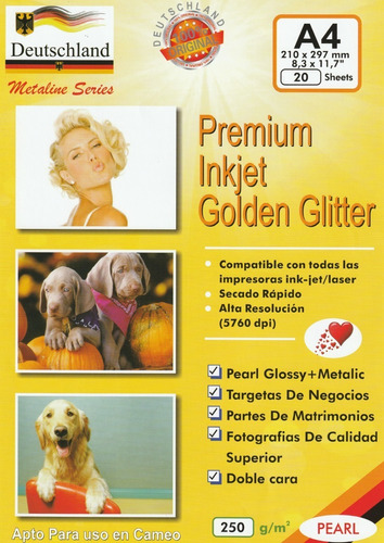 Papel Premiun Pearl Glossy + Metalic Glitter 250grs A4