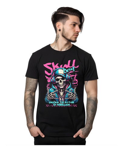 Camiseta Stompy Streetwear Skull Beat Dj Masculina