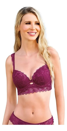 Brassiere Encaje Color Vino Y Panty Encaje 810-23