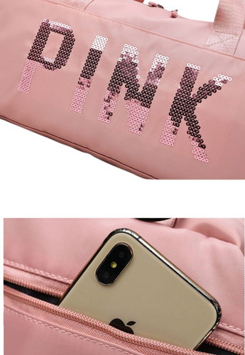 Bolsa Feminina Mala Pink Academia Fitness Transversal Casual Cor Rosa-claro Desenho do tecido Liso