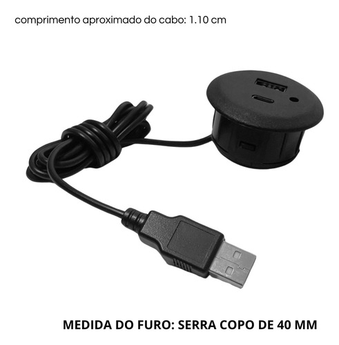Tomada Para Sofá Usb C E Usb A Embutir Fio De 110cm