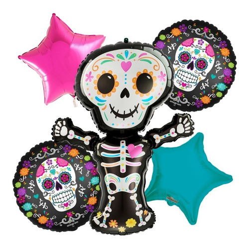 Globos Calavera, Día De Muertos (5 Pzs)