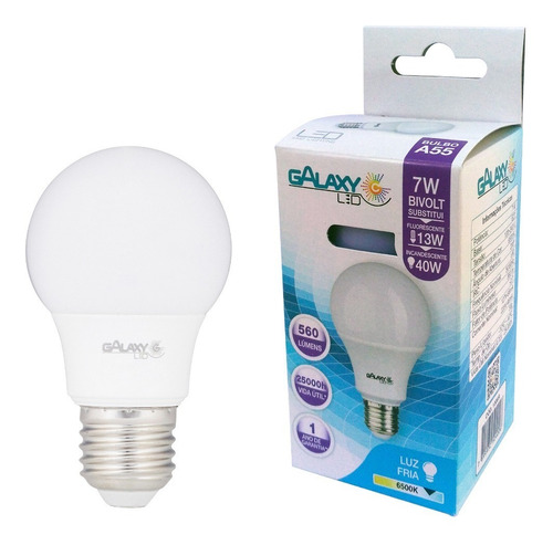 Lampada Led Bulbo A55 7w Branco Frio 6500k Biv E27 Galaxy