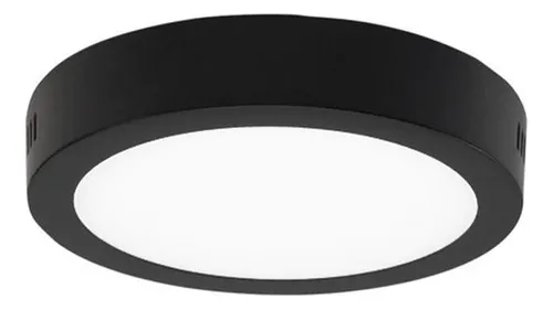 Panel Led Circular 12w Luz Cálida Sobrepuesto Negro
