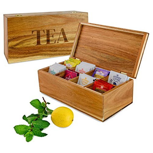 Caja De Té - Caja De Madera De Acacia Organizar Y Alma...