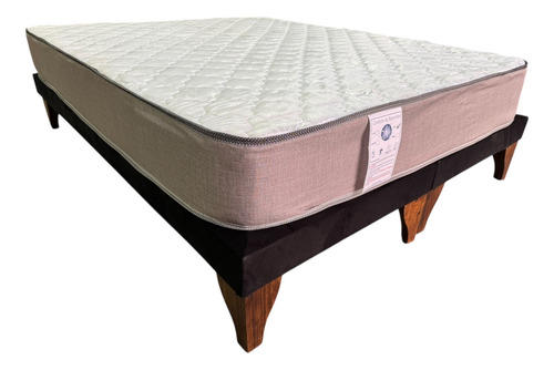 Cama 2 Plazas Europea Base Dividida ; Incluye Base + Colchon Negro Felpa Base Europea