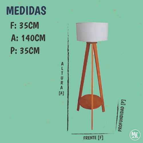 Imagen 2 de 6 de Lampara Tripode Nordico Escandinavo Con Estante + Led