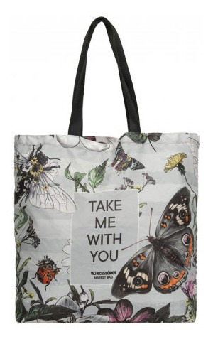 Bolsa Feminina Wj - Shopping Bag Nylon Floral Com Chaveiro