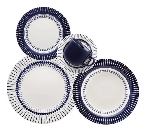 Aparelho De Jantar E Chá 30 Peças Donna Colb Azul Estampado