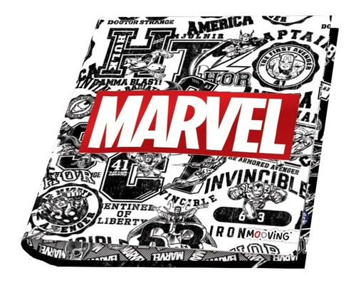 Carpeta Marvel N°3 Escolar Con Ganchos 3x40 Mooving Diseño MARVEL BLANCO Y NEGRO