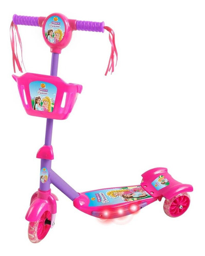 Patinete Infantil Meninas Cesta  Luzes E Som 35kg Princesas