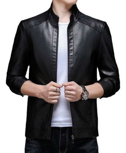 Chaqueta De Cuero Cálida Para Hombre  Corte Entallado  Cuell