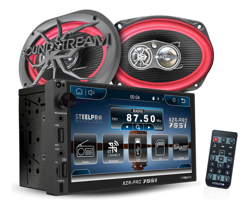 Kit Autoestéreo Bluetooth Steelpro + Bocinas 6.5 Soundstream