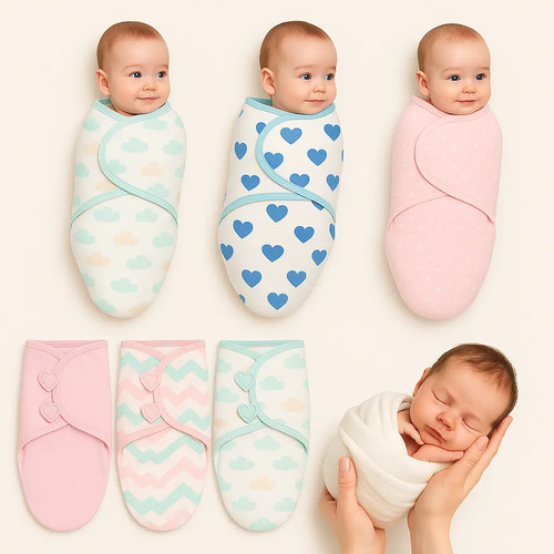 Cueiro Charutinho Swaddle Me Para Bebe Ajustável Com Velcro Estampa Masculino