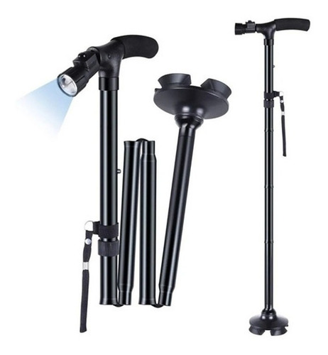 Bastón Para Adulto Plegable Ajustable Con Luces Led 4 Apoyos