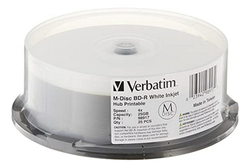 Verbatim M Disc Bd-r 25gb 4x White Inkjet Hub Printable - 25