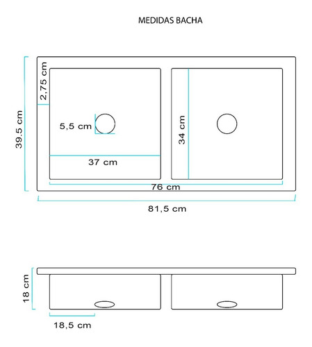 Imagen 2 de 6 de Pileta Cocina Doble Bacha Acero Inoxidable 76 Cm