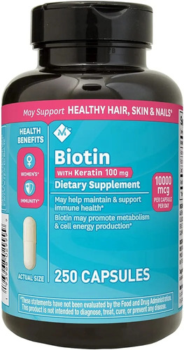 Biotin 10000 Mcg + Keratina 100 Mg 250 Cápsulas
