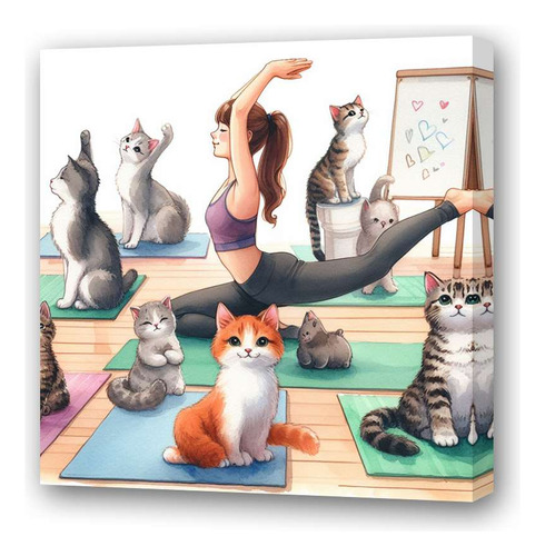 Cuadro 60x60cm Gato Yoga Watercolor Deporte Relax Cat M3